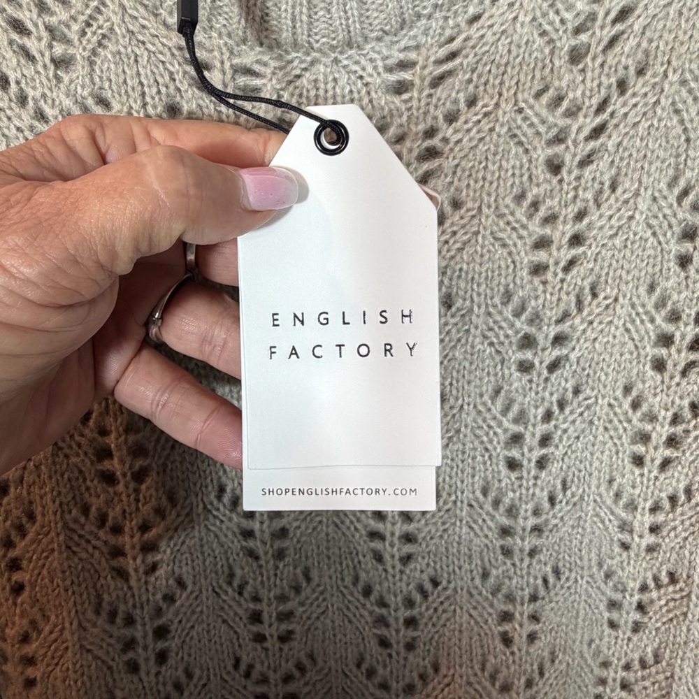 English Factory Women’s NWT Eyelet “Fuzzy Knit Sweater” Heather Gray. Size Small - Picture 7 of 14